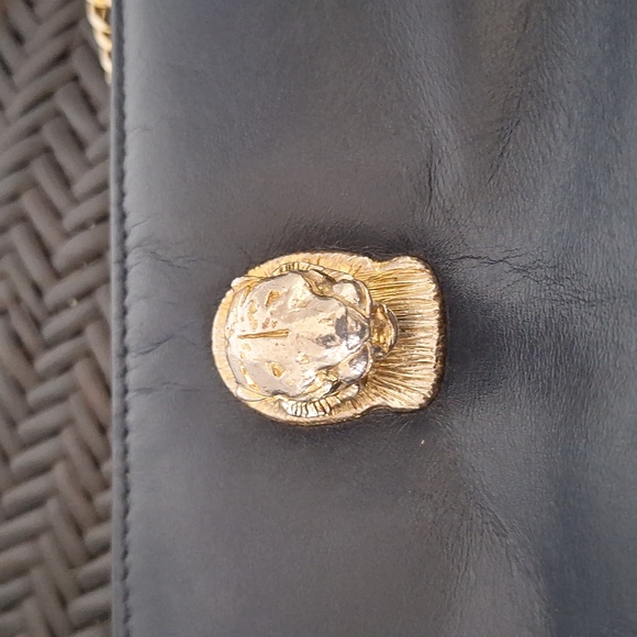 Vtg Ruth E.Saltz navy & gold Crossbody Leather Bag - Picture 9 of 11